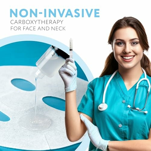 Profesional médica mostrando tratamiento de carboxiterapia no invasivo.