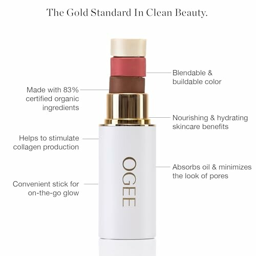 Stick de belleza Ogee con beneficios de color, colágeno, y poros.